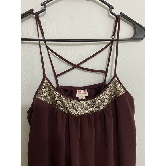 Mossimo Sequin Cami Top Small Maroon Spaghetti Strap Layered - Picture 2 of 9